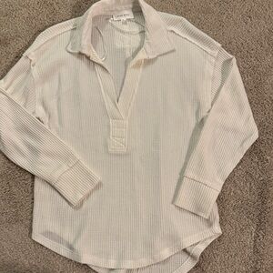 Pink Rose Cream Waffle Knit Long Sleeve Henley Top